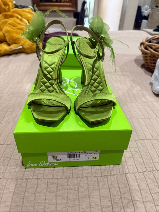 Sam Edelman Shoes - Sam Edelman Green Satin Floral Ankle-Strap Heels